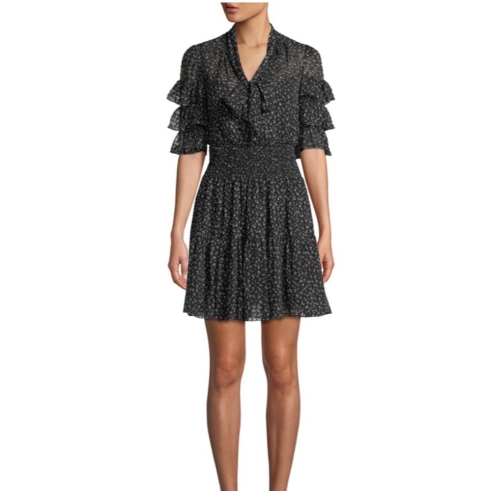 Rebecca Taylor Cheetah Print Tie Neck Dress
